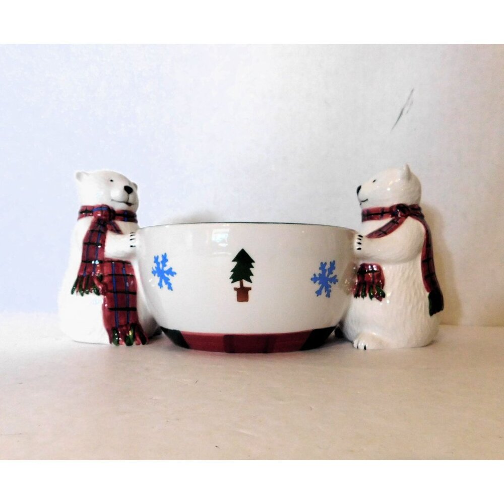 Pfaltzgraff Snow Bear Candy Dish Original Box Retired Polar Bears Holidays - Picture 2 of 13